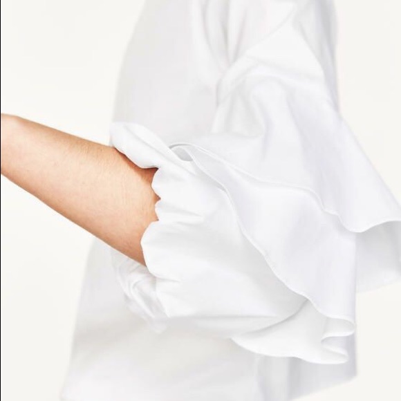 NWT Zara Tiered Ruffle Sleeve High Neck Blouse - Picture 4 of 7